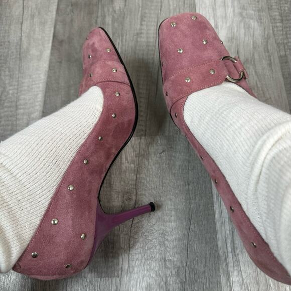 Y2K Via Spiga Pink Suede Studded Stiletto Pumps Square Toe Size 7 1/2 - Picture 2 of 8